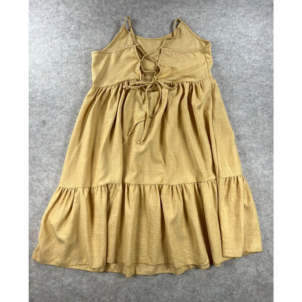 Pinkblush Maternity Yellow Lace-Up Tie Back Ruffle Dress Linen Size Large - Picture 6 of 10